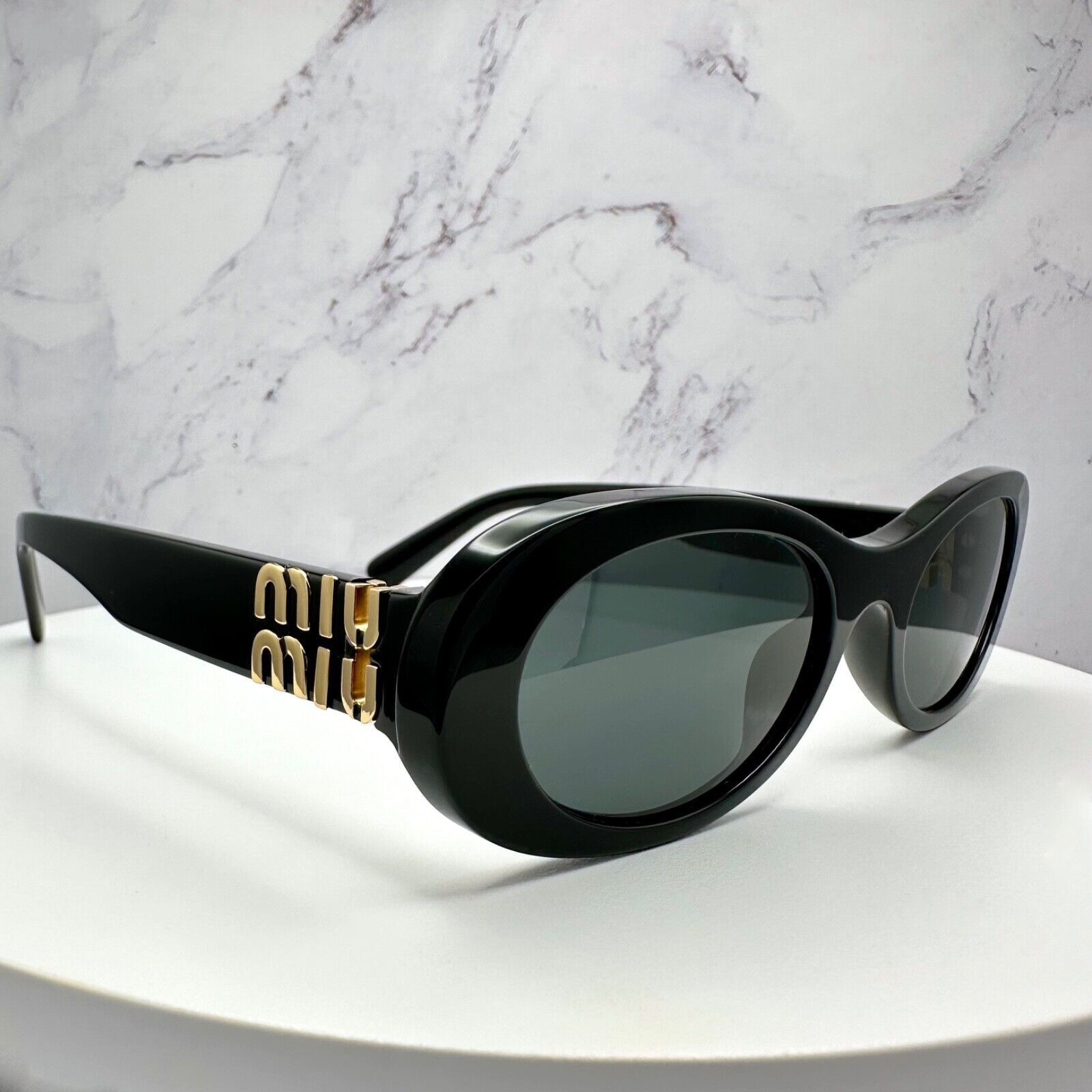 Miu Miu MIU MIU Sunglasses New Black Oval Gold Metal Logo Authentic Size ONE SIZE - 18 Thumbnail