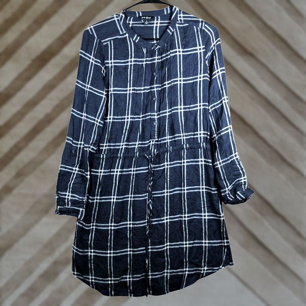 Lucky Brand Lucky Brand Womens Dress Navy White Stripe Roll Tab Sleeve Button Front Small Dress Shirt Size S / US 4 / IT 40 - 1 Thumbnail