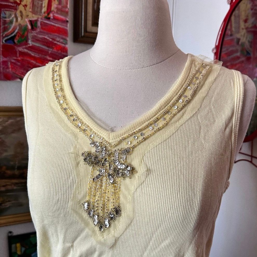 Faded Glory faded glory yellow beaded ribbed tank top Size L / US 10 / IT 46 - 2 Thumbnail