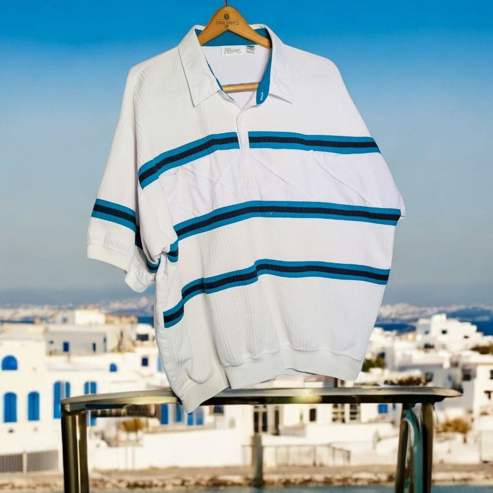 Designer Alexxus Exclusive Sz XXL White and Blue Polo Shirt Nautical Size US XXL / EU 58 / 5 - 1 Thumbnail