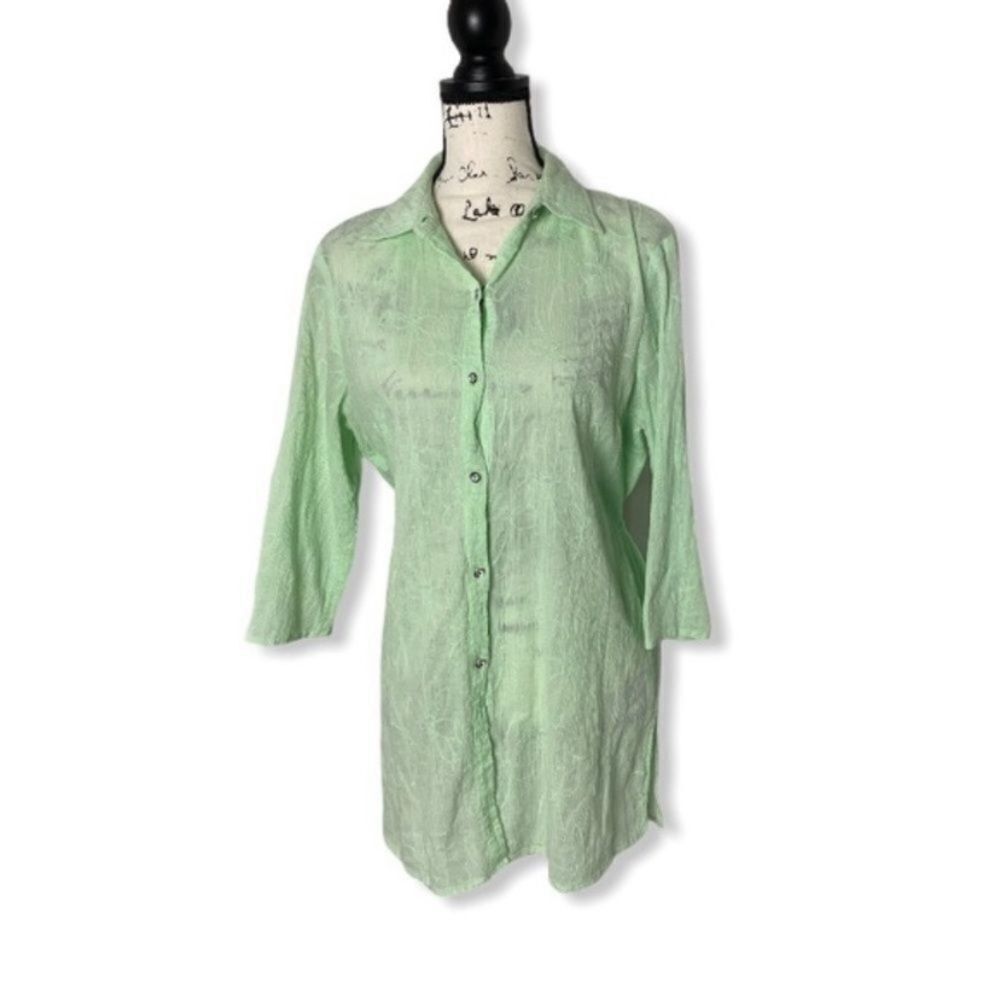Other Susan Graver M Mint Green Long Button Down Shirt Tunic Top S Size M / US 6-8 / IT 42-44 - 1 Thumbnail
