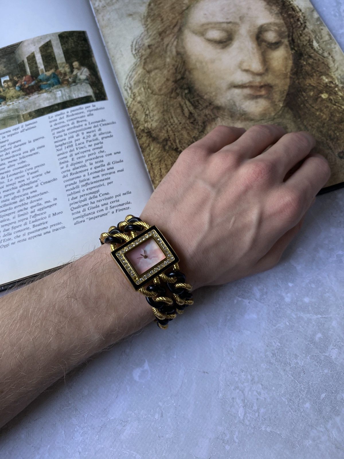 Japanese Brand × Jewelry × Vintage Elegant Watch Pink Dial Gold Black Strap Size ONE SIZE - 8 Thumbnail