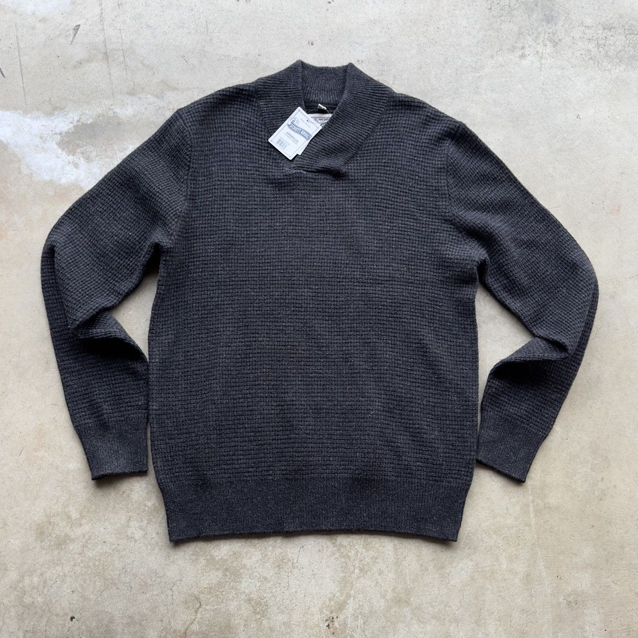 Schott Schott Bros. Mens Sweater V-Neck Shawl Waffle Knit Wool Size US L / EU 52-54 / 3 - 1 Thumbnail
