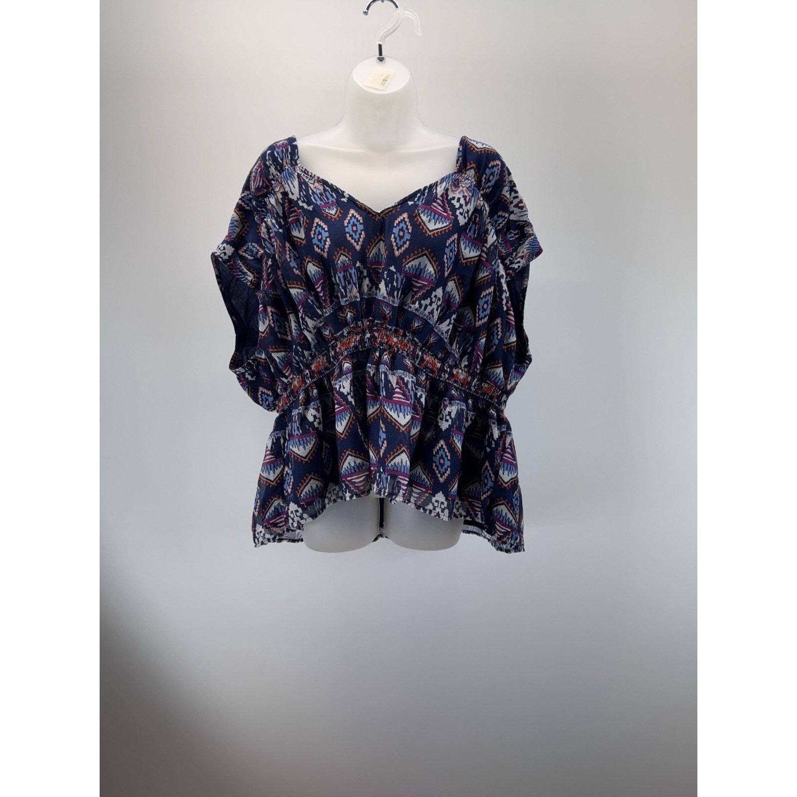 Old Navy Old Navy Top Blue V-Neck Blouse Smocked Waist Women’s 2X Size XXL / US 16-18 / IT 52-54 - 2 Thumbnail