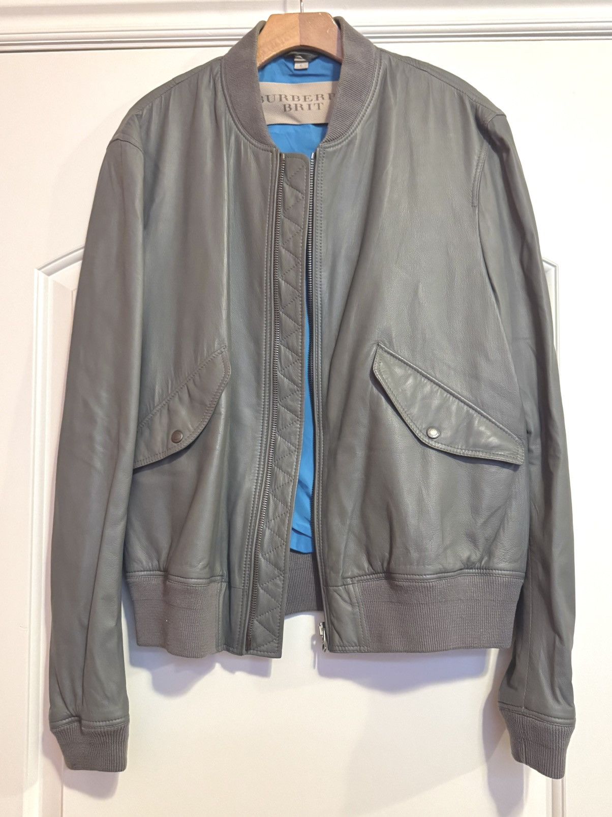 Burberry Burberry Brit Lamb Leather Grey Bomber Jacket Size Large Size US L / EU 52-54 / 3 - 2 Thumbnail