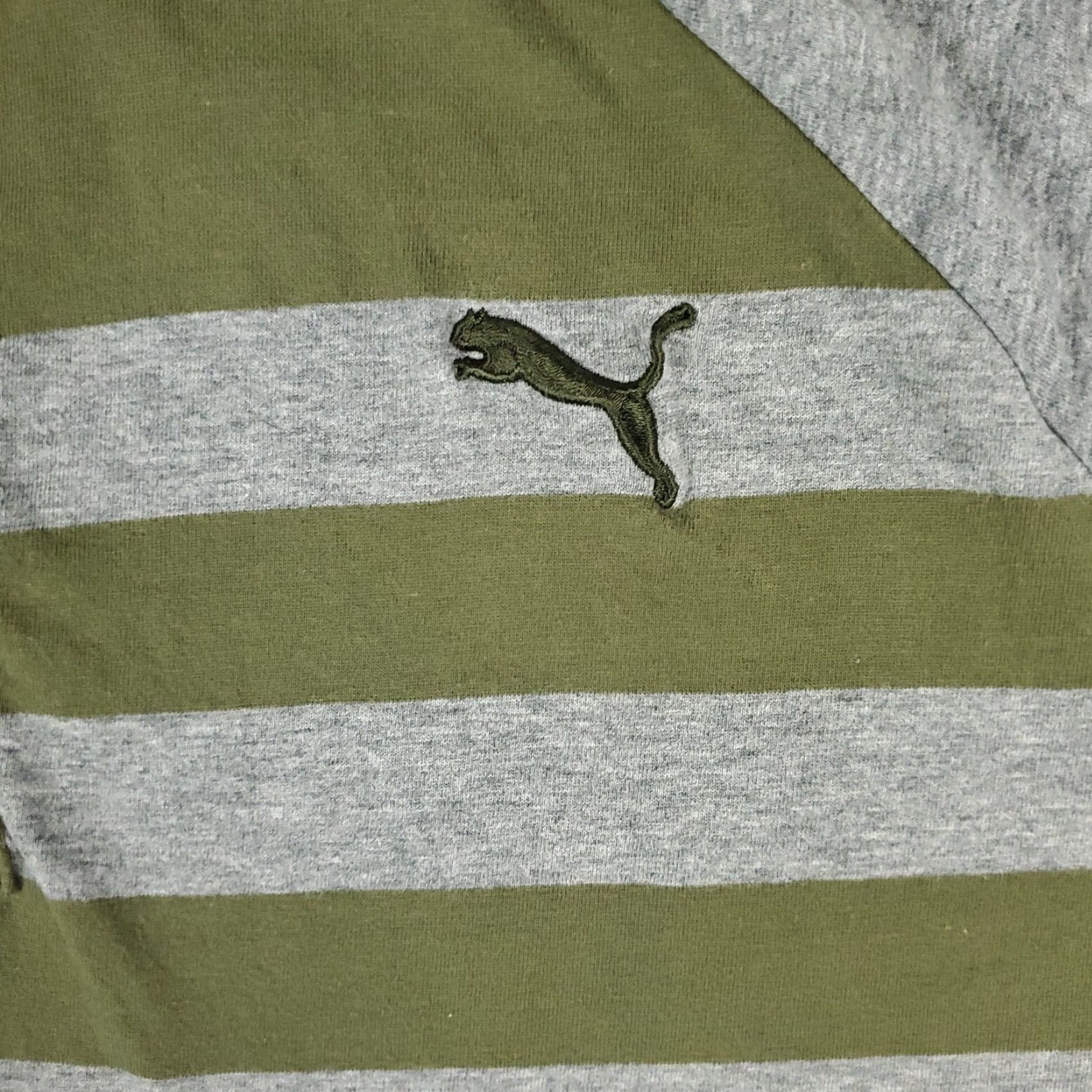 Puma PUMA Polo Shirt Men's Medium Gray Green Striped Cotton Blend Short Sleeve Activewear Size US M / EU 48-50 / 2 - 3 Thumbnail
