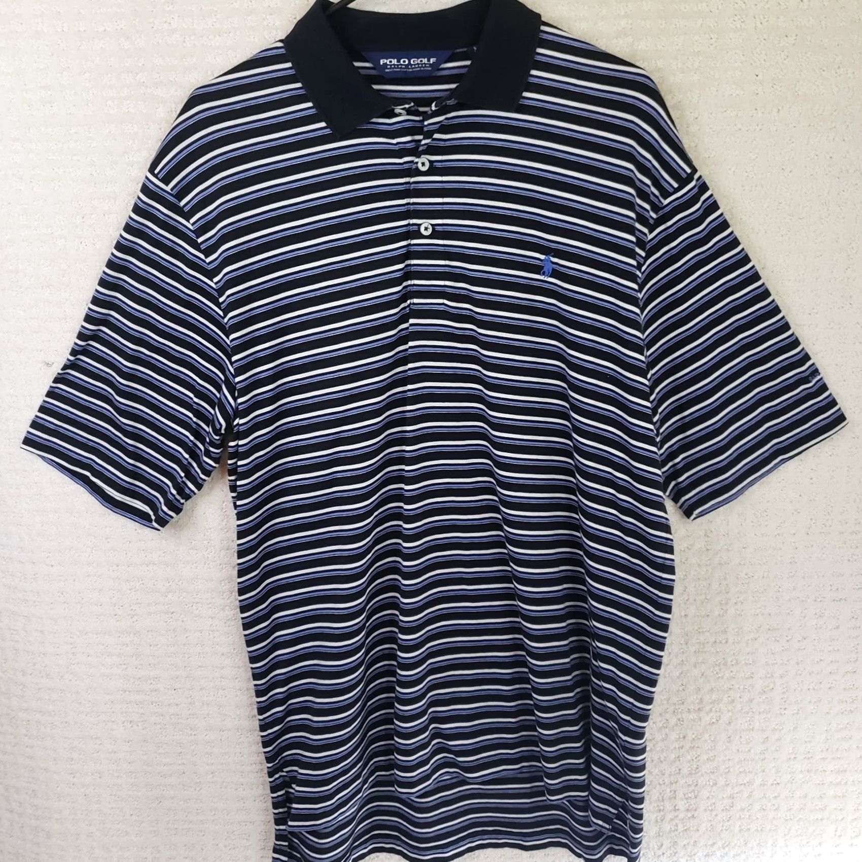 Ralph Lauren VINTAGE Polo Golf Ralph Lauren Men's M Striped Blue & White 100% Pima Cotton Size US M / EU 48-50 / 2 - 2 Thumbnail
