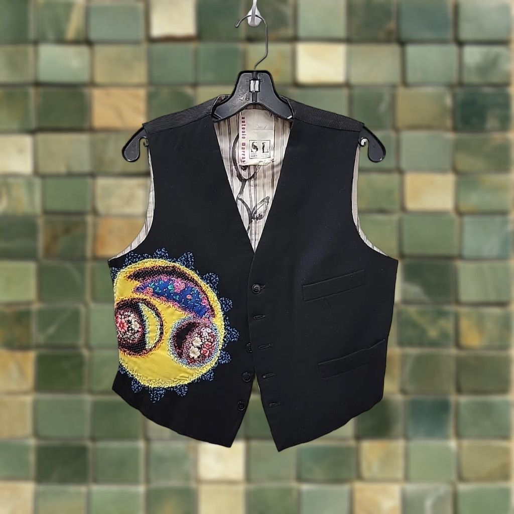 Vintage ANTONIO MARRAS Vest Mens 42 Black Sun Sequin Art N/A Chest 19.5 Length 21.5 Jun 2014 Vintage-style Size US XS / EU 42 / 0 - 1 Thumbnail