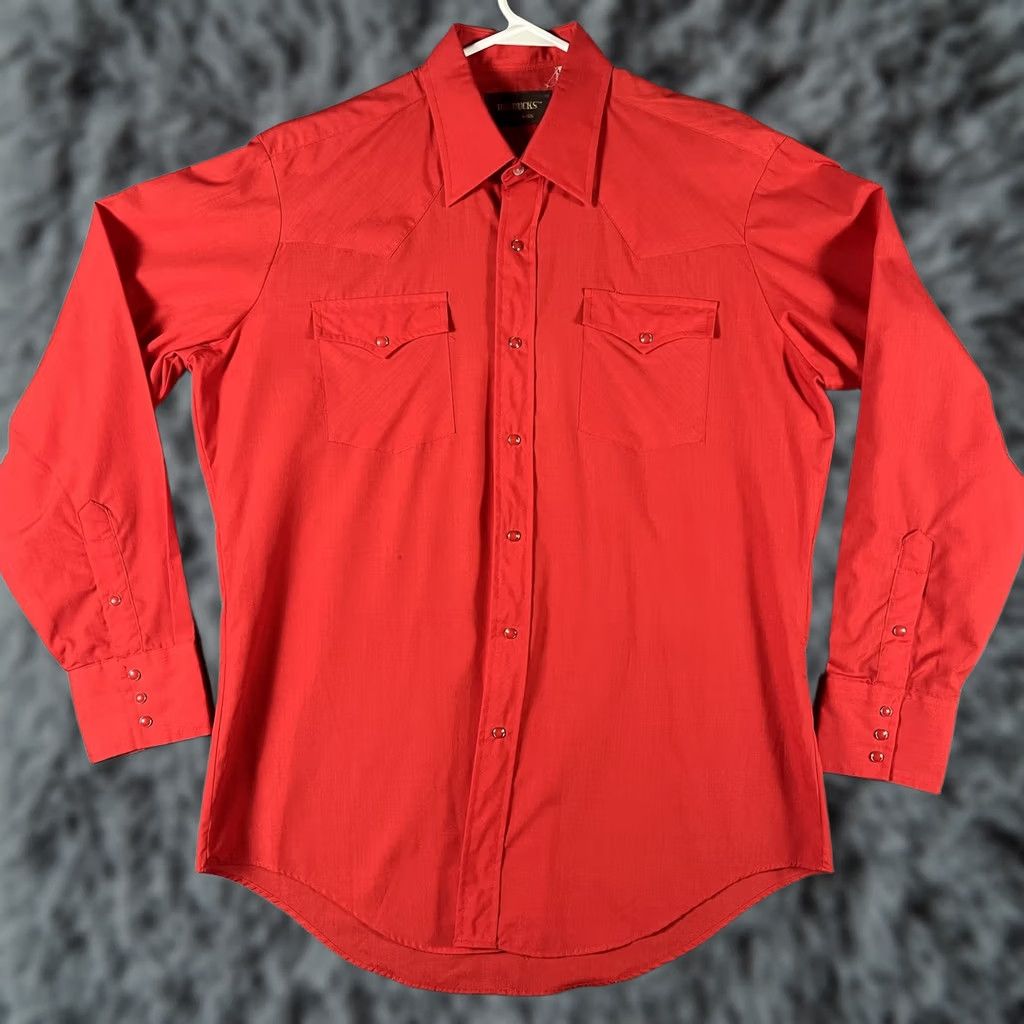 Vintage Vintage Roebucks Shirt Mens Large Red Western Pearl Snap Long Sleeve Cowboy 80s Size US L / EU 52-54 / 3 - 1 Thumbnail