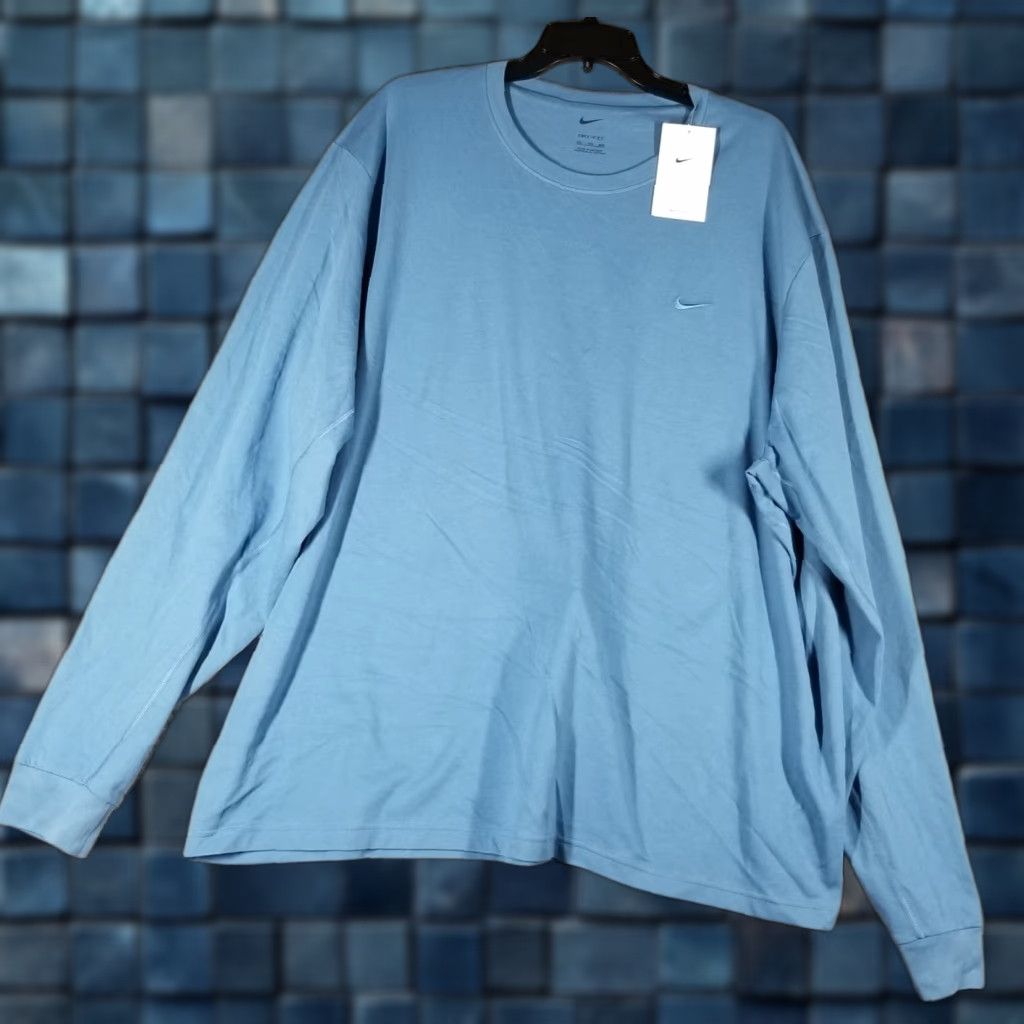 Nike Men XXL Long Sleeve T-Shirt Crew Neck Cotton Blend Blue 80s
