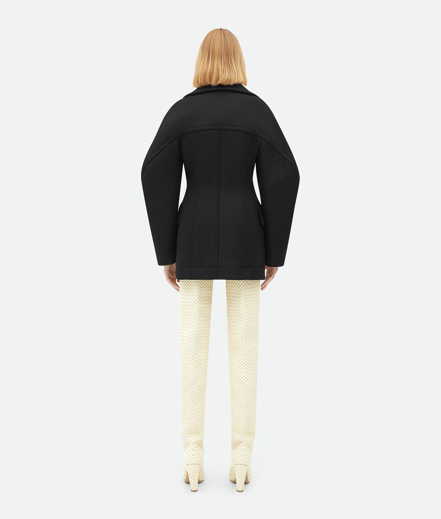 Bottega Veneta o1n1vont1224 Felted Wool Sculptured Coat in Black Size L / US 10 / IT 46 - 3 Thumbnail