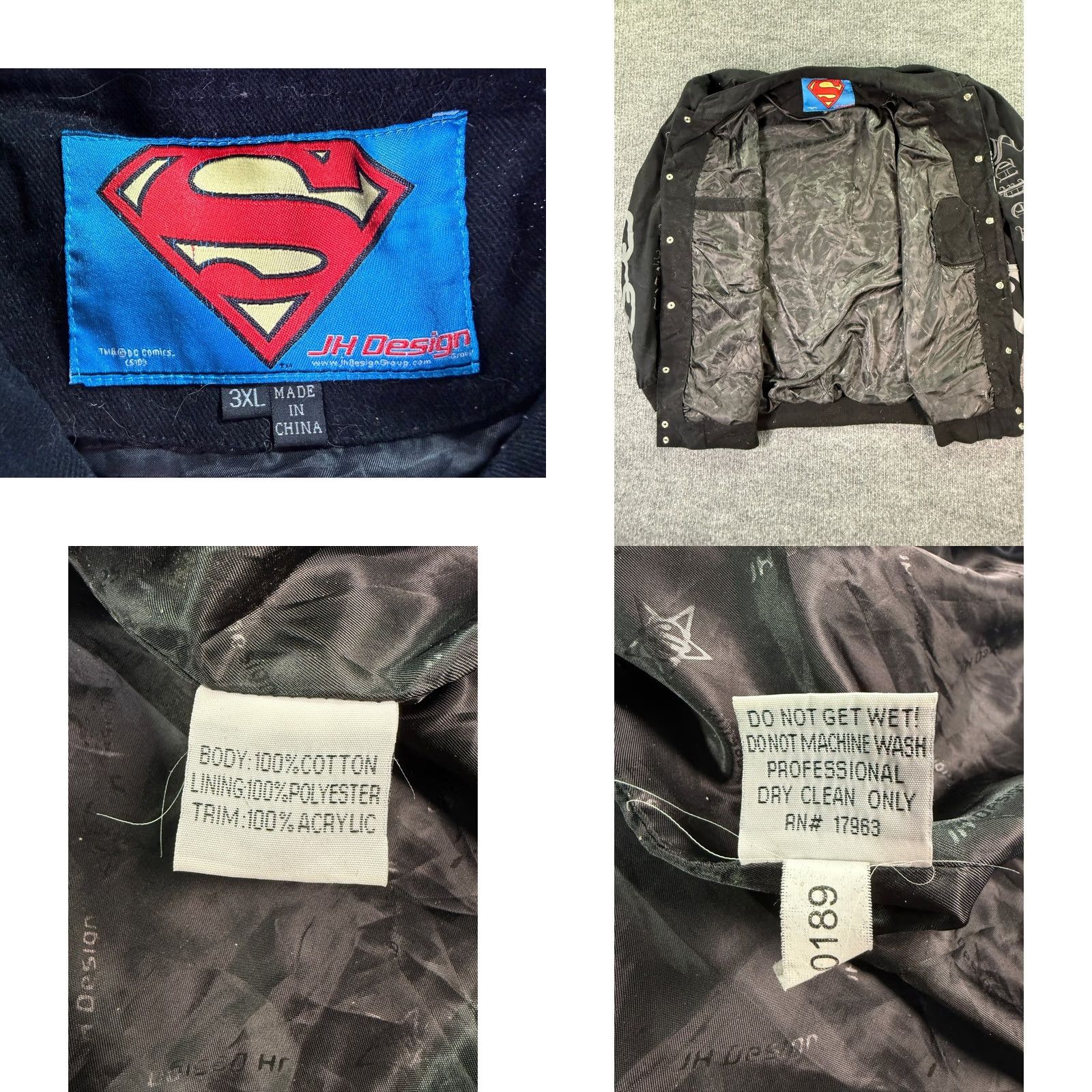 JH Design VINTAGE JH Design Superman Jacket Mens 2XL Black Twill Bomber Jacket Embroidered Chain Graphic Size US XXL / EU 58 / 5 - 9 Thumbnail