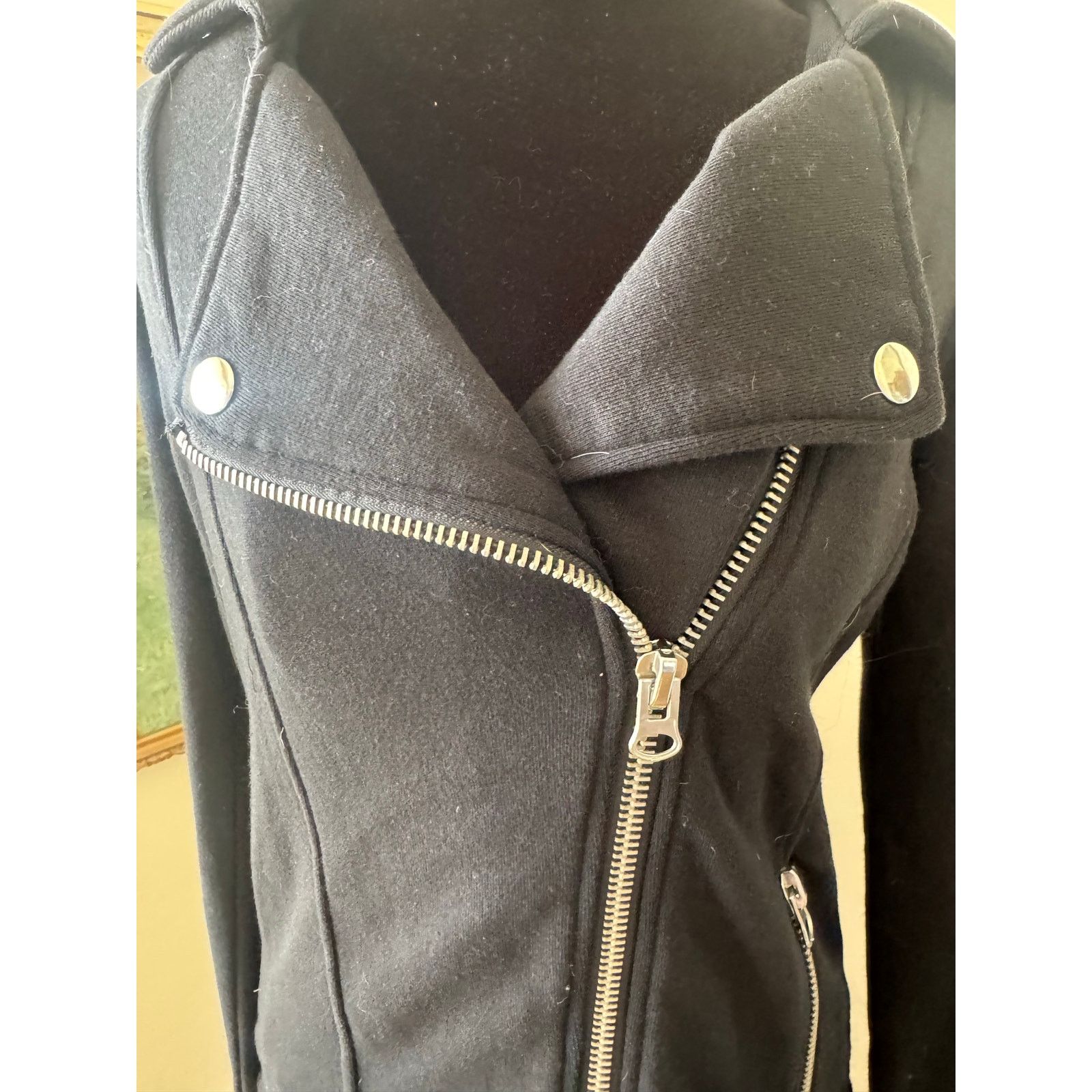 Forever 21 Black Moto Jacket Asymmetrical Zip Knit Biker Size Small Size S / US 4 / IT 40 - 2 Thumbnail