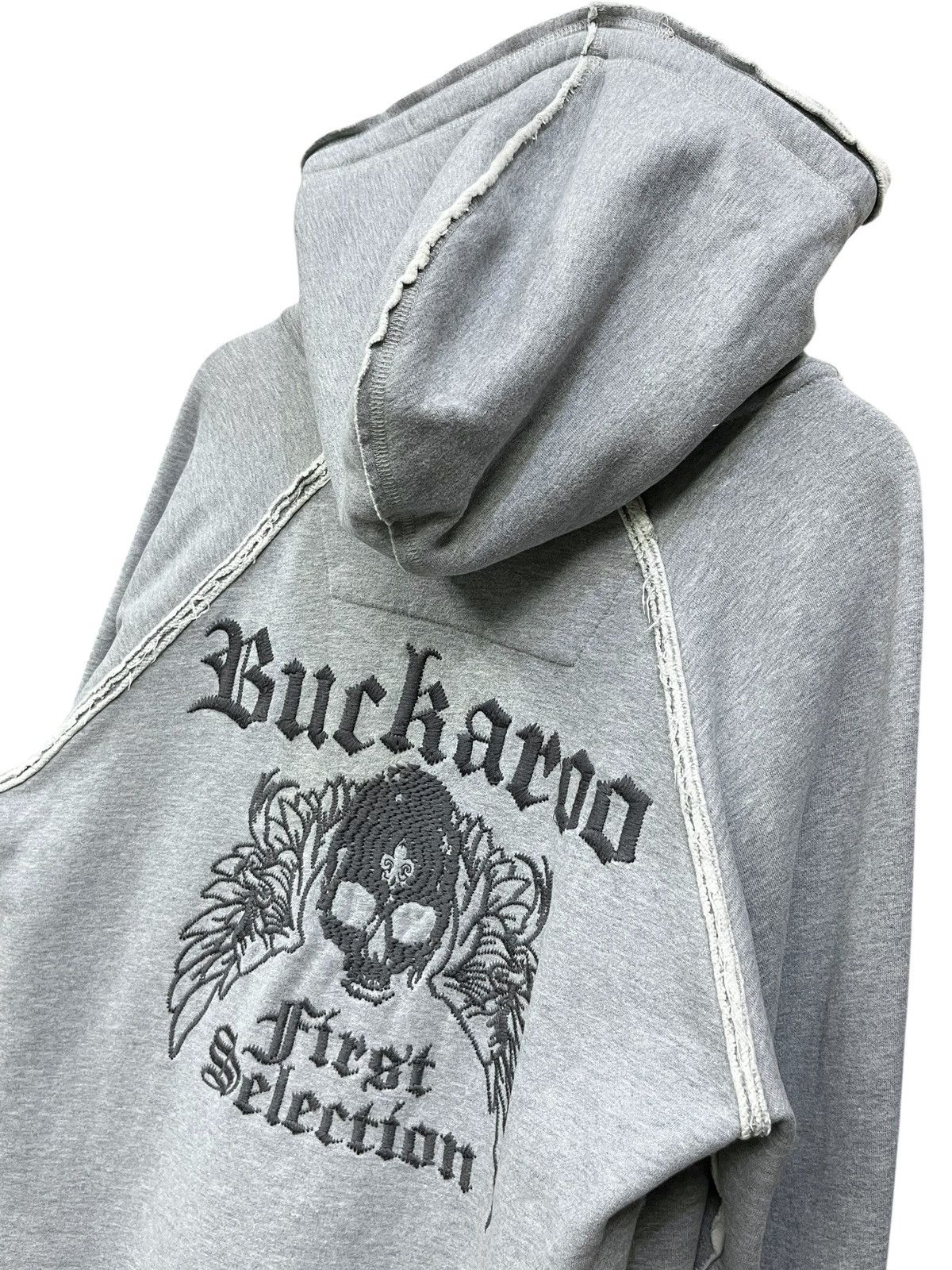 BUCKAROO RARE💀Buckaroo Punk Skull Embroidery Raw Hem Zip Hoodie Grey Size US M / EU 48-50 / 2 - 10 Thumbnail