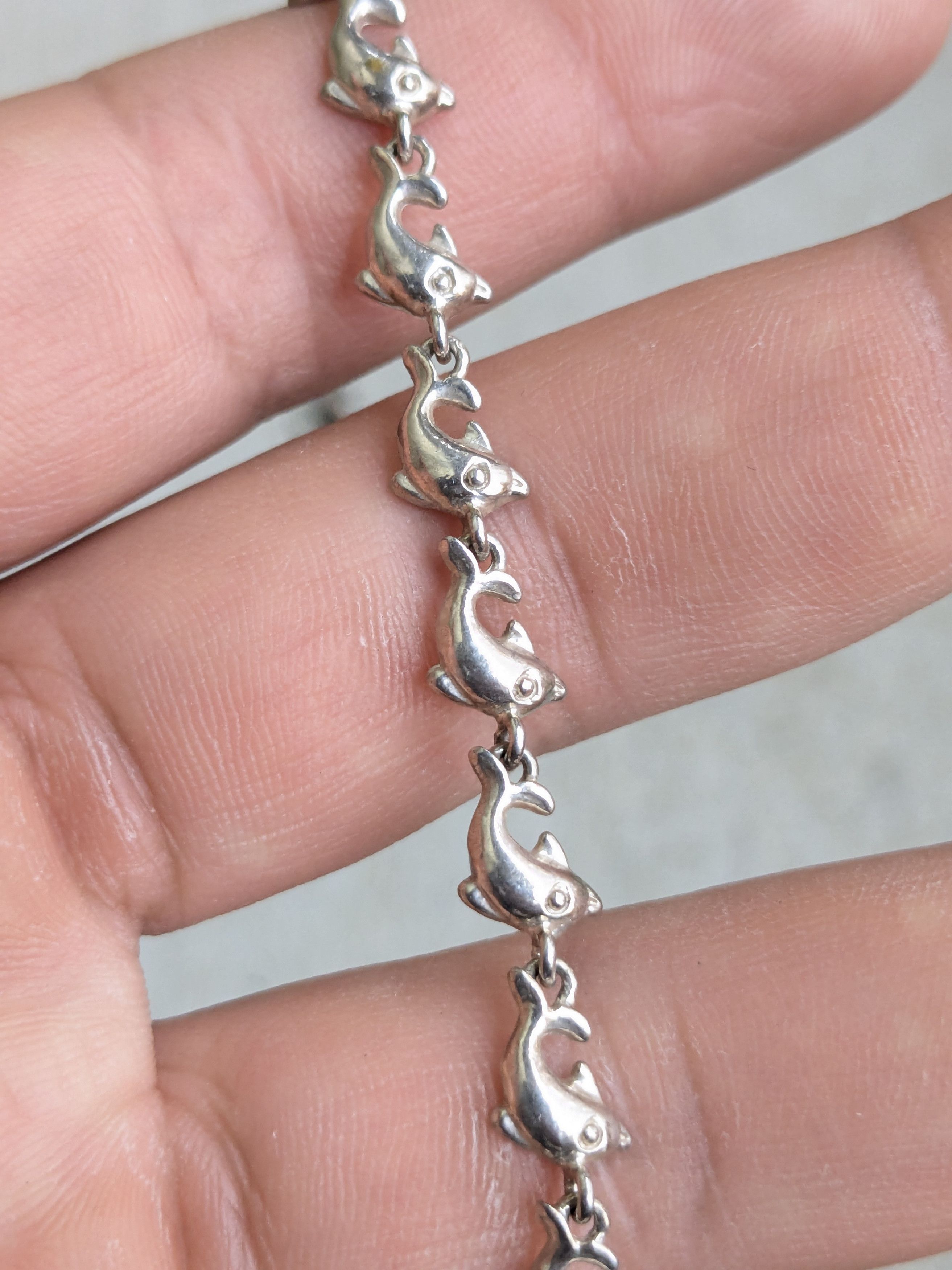 Jewelry Vintage Sterling Silver Bracelet Dolphin Chain 7.25" Size ONE SIZE - 10 Thumbnail