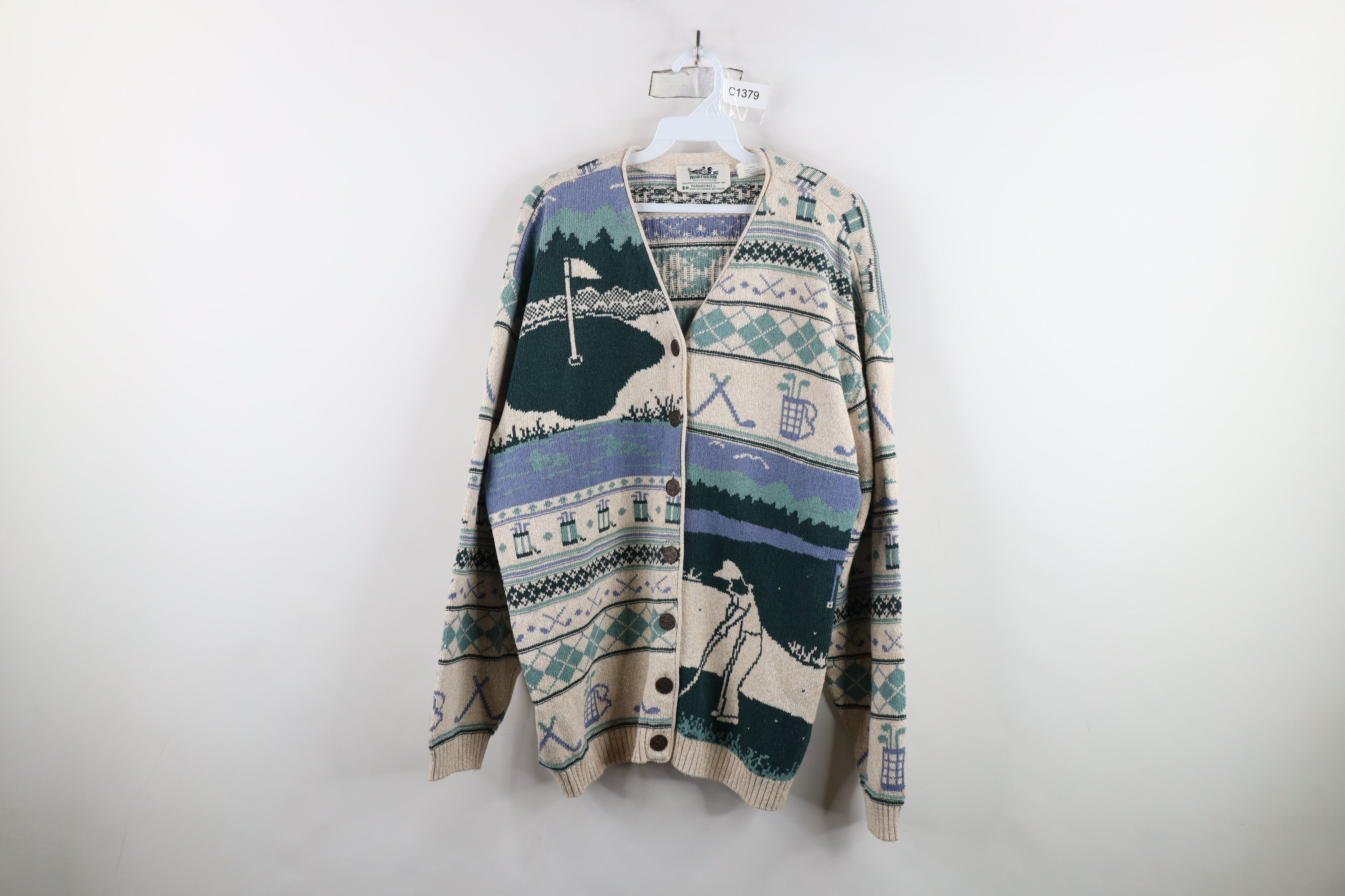 Vintage Vintage 90s Streetwear Golf All Over Print Cardigan Sweater Size L / US 10 / IT 46 - 1 Thumbnail