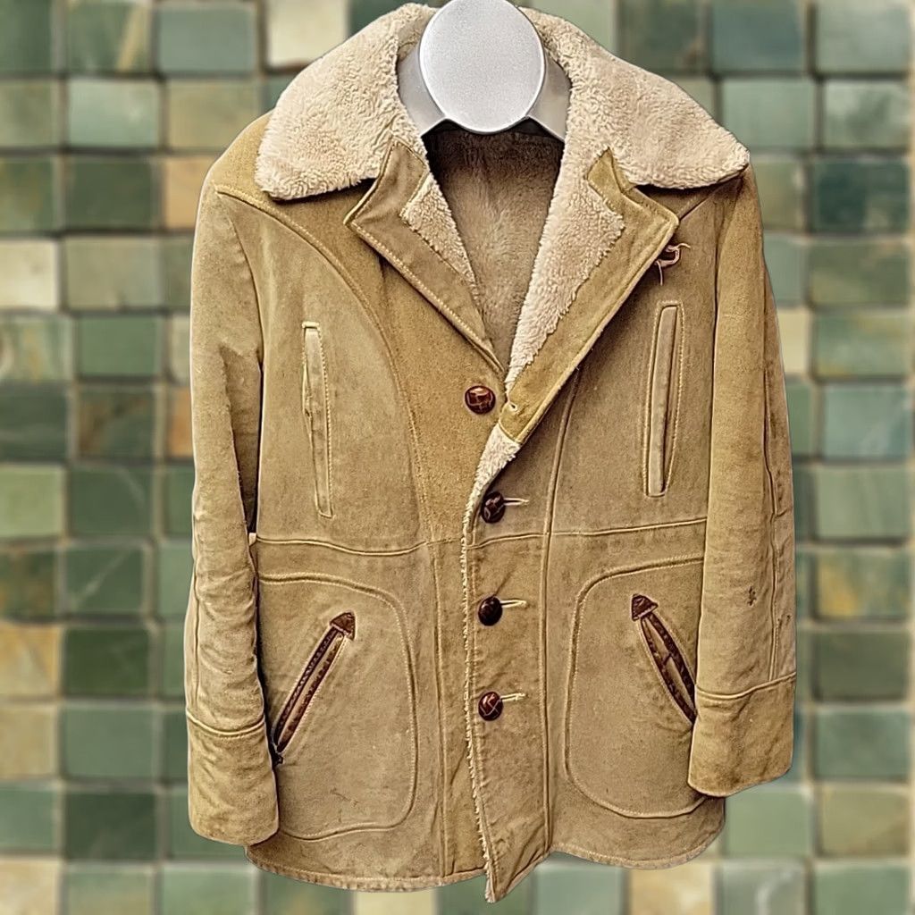 Vintage VTG Suede Leather Sherpa Lined Coat Mens M Tan Western Ranch USA Jacket Size US M / EU 48-50 / 2 - 1 Thumbnail