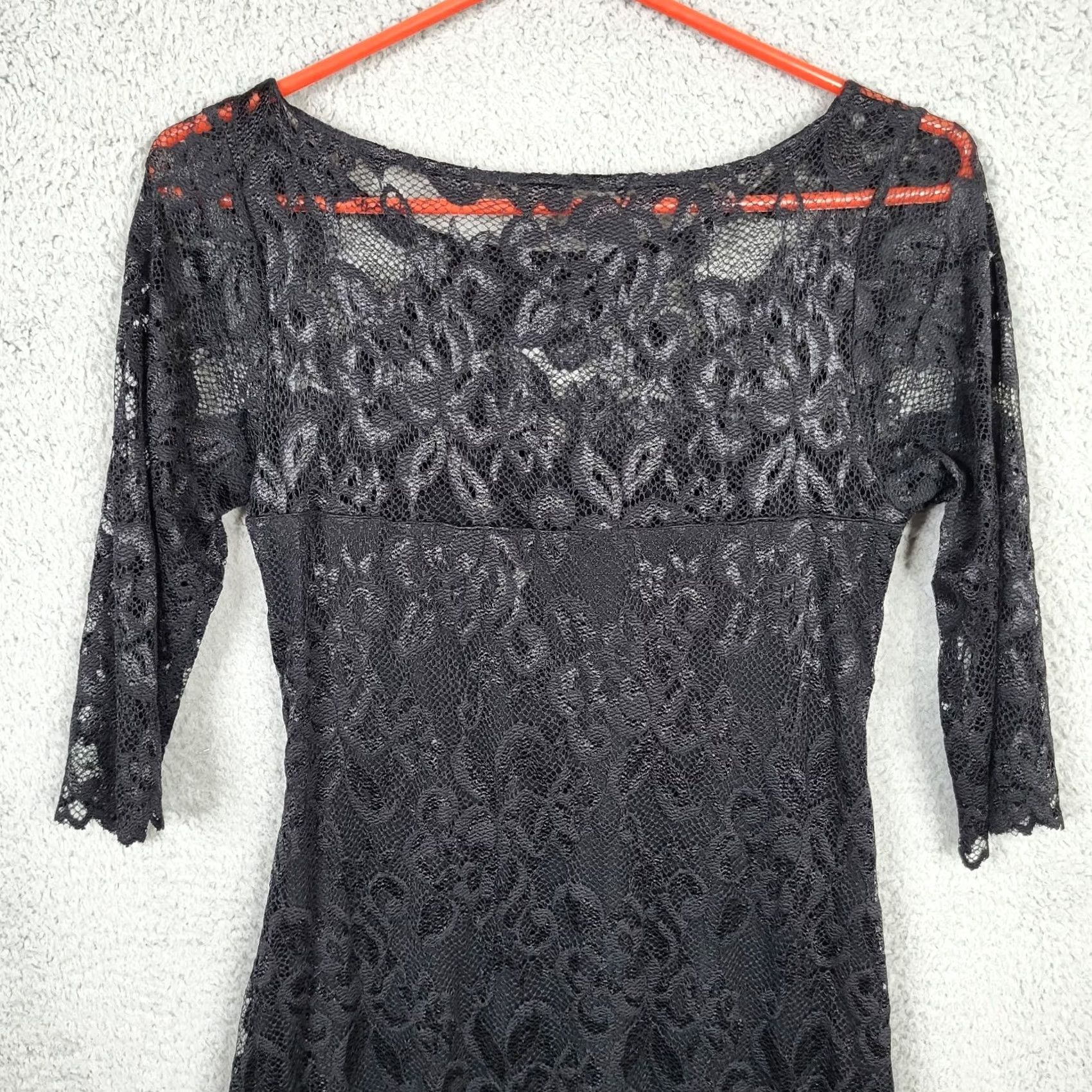 Vintage TIFFANY ROSE MATERNITY Women's Lace Cocktail Dress Scalloped Hem Black Round Neck Above the Knee A-Line Size XS / US 0-2 / IT 36-38 - 4 Thumbnail