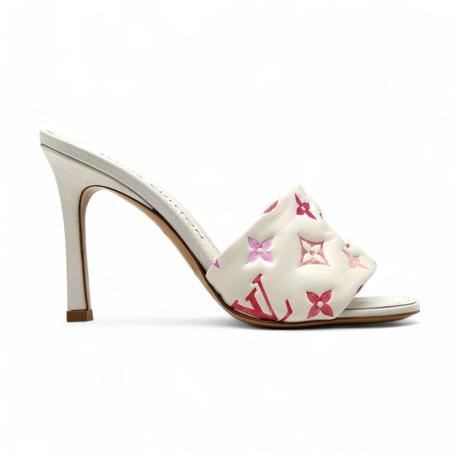 Louis Vuitton Revival Mule Heel Shoes Sandals Monogram White Pink Eu 36 Us 5.5, Women's