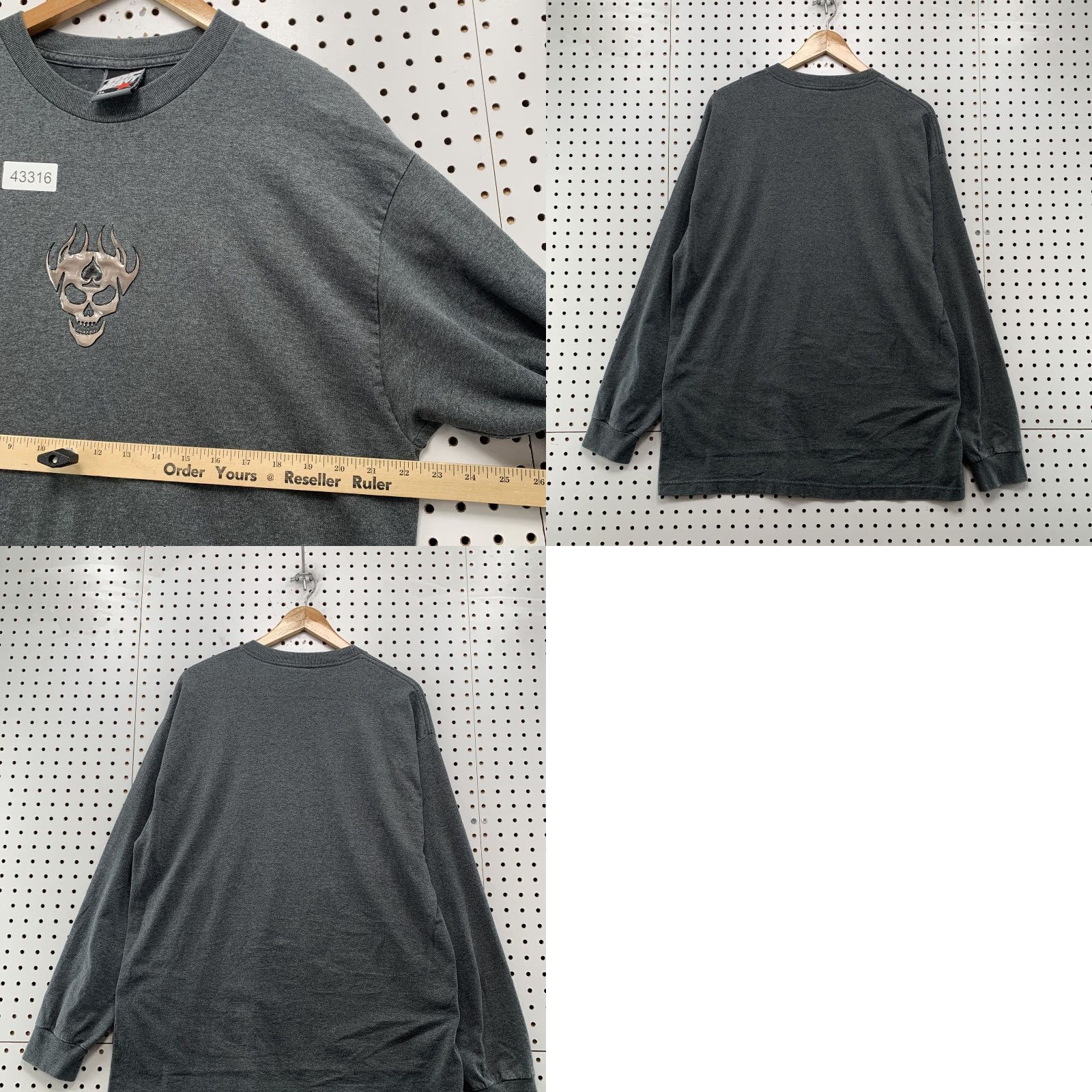 Vintage VTG Yes Vintage Top Heavy Skull Flame Shirt Mens XL Gray Long Sleeve RARE Y2K Size US XL / EU 56 / 4 - 8 Thumbnail