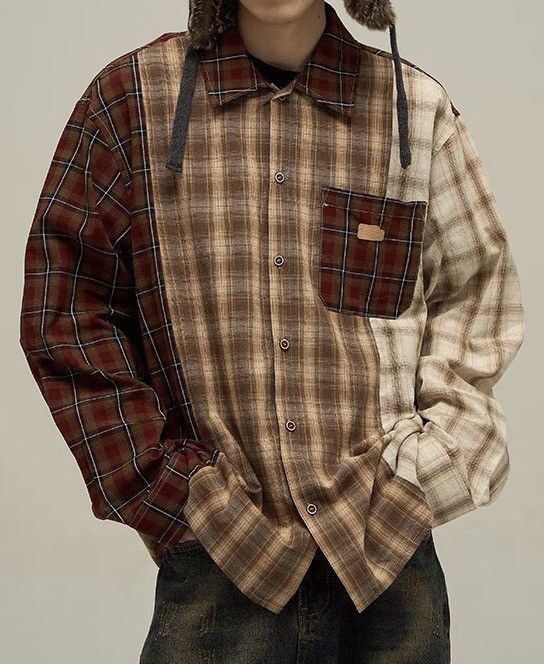 Japanese Brand × Vintage Retro fashion patchwork plaid button up shirt Size US XXL / EU 58 / 5 - 1 Thumbnail
