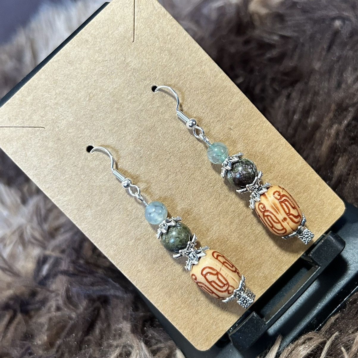 Handmade Handcrafted vintage bead dragon vein agate earrings Size ONE SIZE - 1 Thumbnail