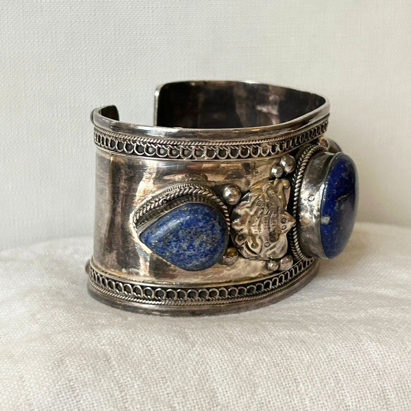 Vintage Vintage Sterling Silver & Lapis Lazuli Bracelet – 1970s 96g Size ONE SIZE - 4 Thumbnail