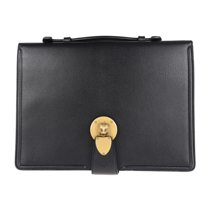 Gucci GUCCI Business Bag Clutch 495655 Leather Black Cat Head | Grailed