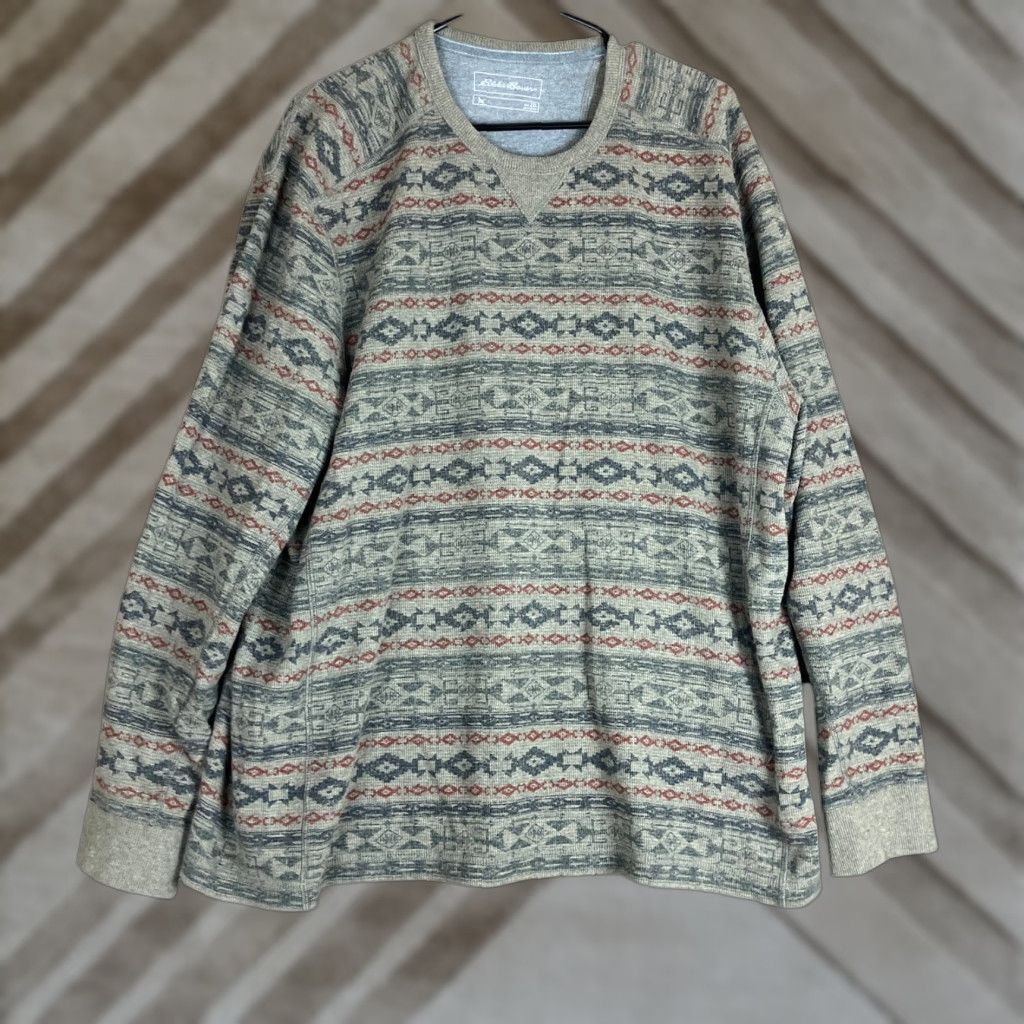 Eddie Bauer Eddie Bauer Mens Sweatshirt Brown Patterned Thermal Pullover Long Sleeve 2XL Big & Tall Crew Neck Fall Winter Mens Size US XXL / EU 58 / 5 - 1 Thumbnail