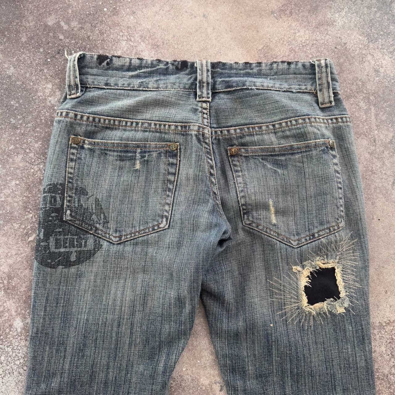 Hysteric Glamour Royal Beast Vintage Low Rise Y2K Patchwork Washed Jeans Size 27" / US 4 / IT 40 - 10 Thumbnail
