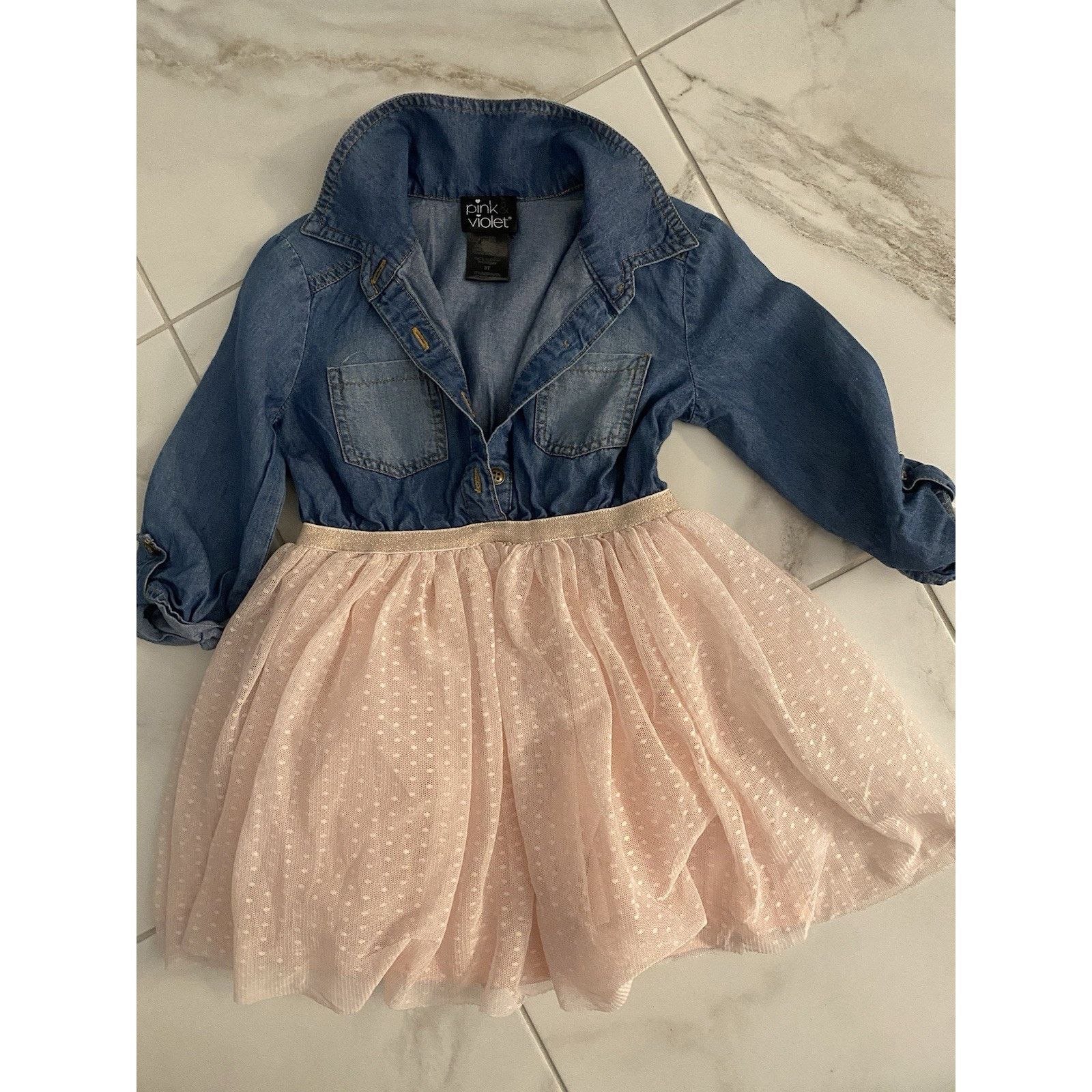 Pink Pink Violet Dress Girls sz 3T Denim And Pink Size US 27 - 1 Thumbnail