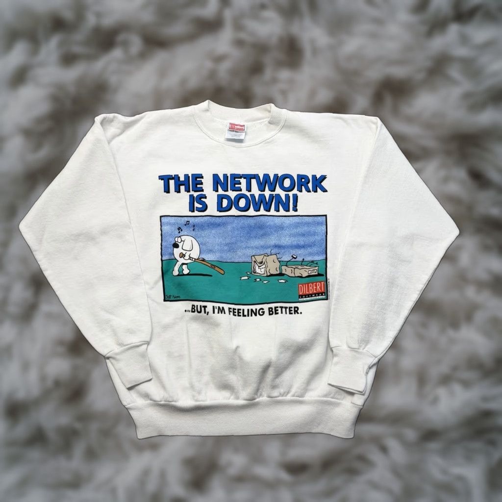 Vintage VINTAGE Dilbert Sweatshirt Mens L 90s Graphic Print White Cotton Blend Fleece Pullover Scott Adams Size US L / EU 52-54 / 3 - 1 Thumbnail