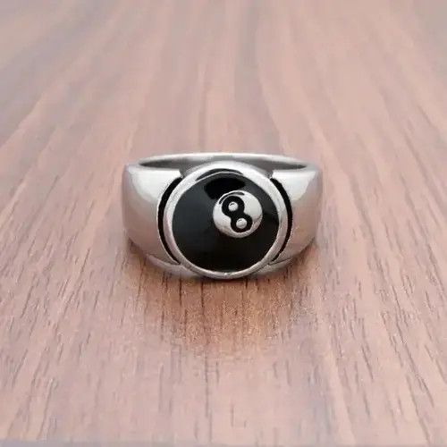 Jewelry x Ring Gold Plated Pool Eight Ball Ring ( Size 5 To 13 ) in Silver, Men's