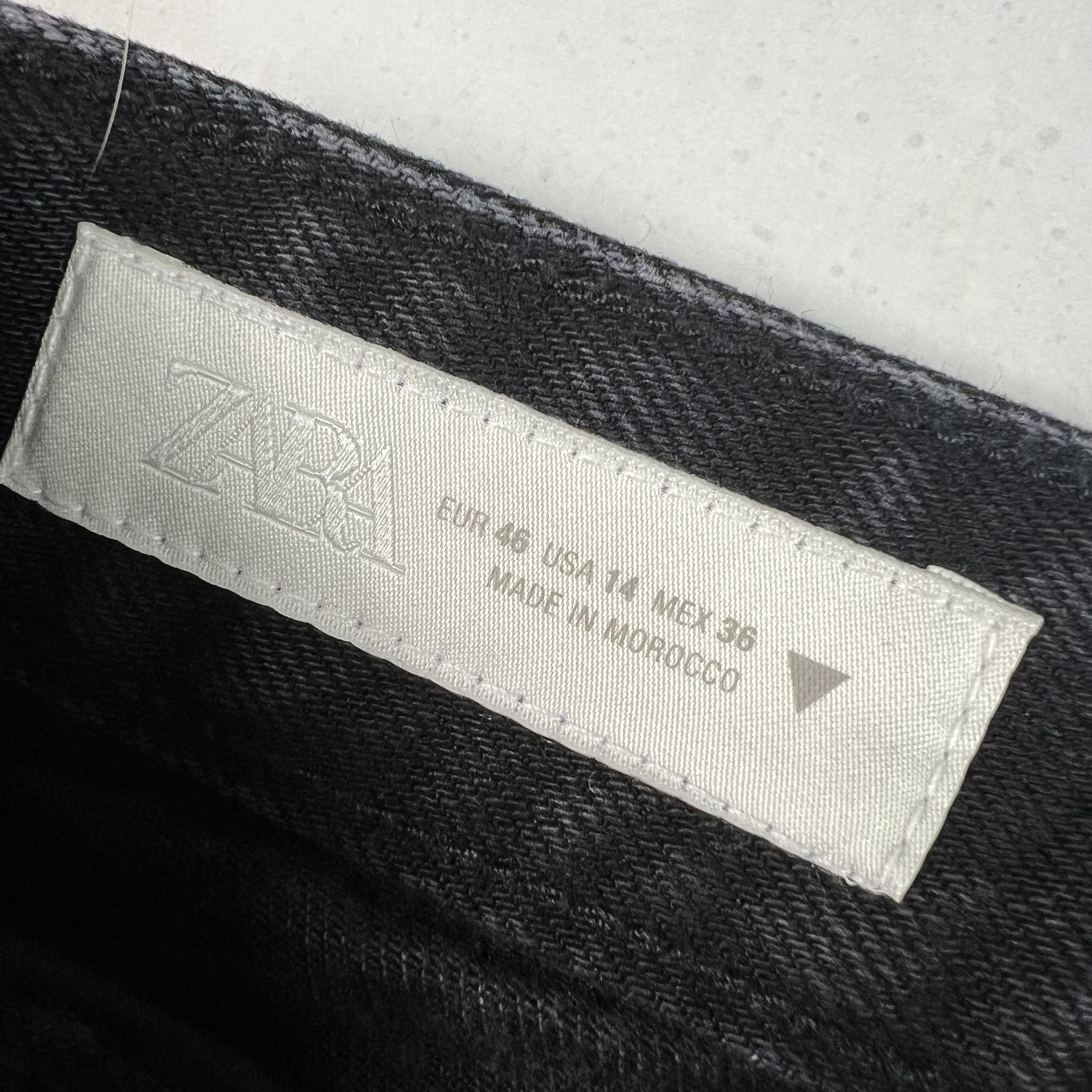 Zara Zara Jeans High Rise Wide Leg Black Raw Bottom Hem Denim Size 33" - 8 Thumbnail