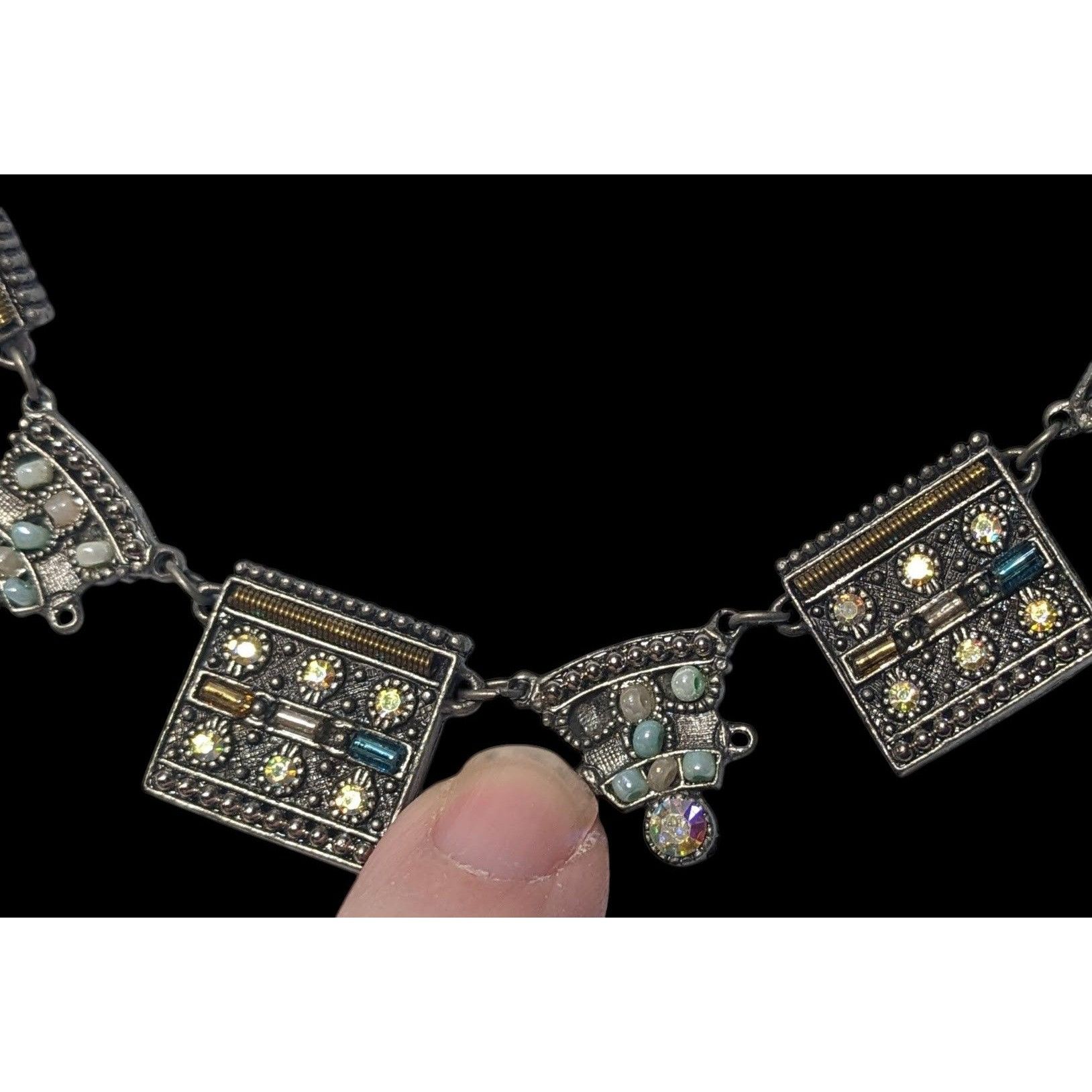 Other Vintage Art Deco Silver Tone Rhinestone Beaded Necklace Size ONE SIZE - 5 Thumbnail