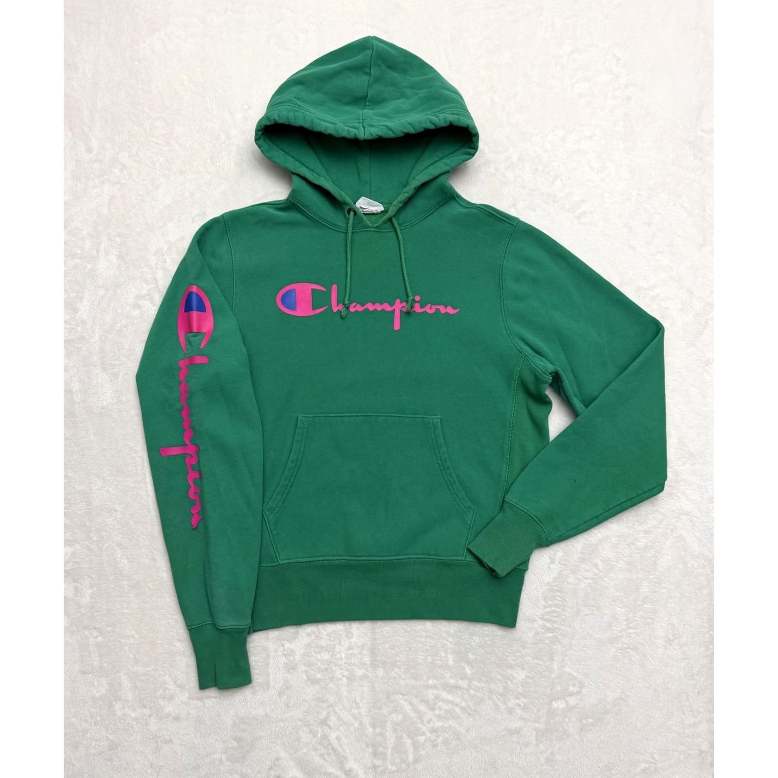 Champion Champion Hoodie Mens Medium Green Logo Pullover Reverse Weave Sweatshirt Graphic Print Pockets Size US M / EU 48-50 / 2 - 2 Thumbnail