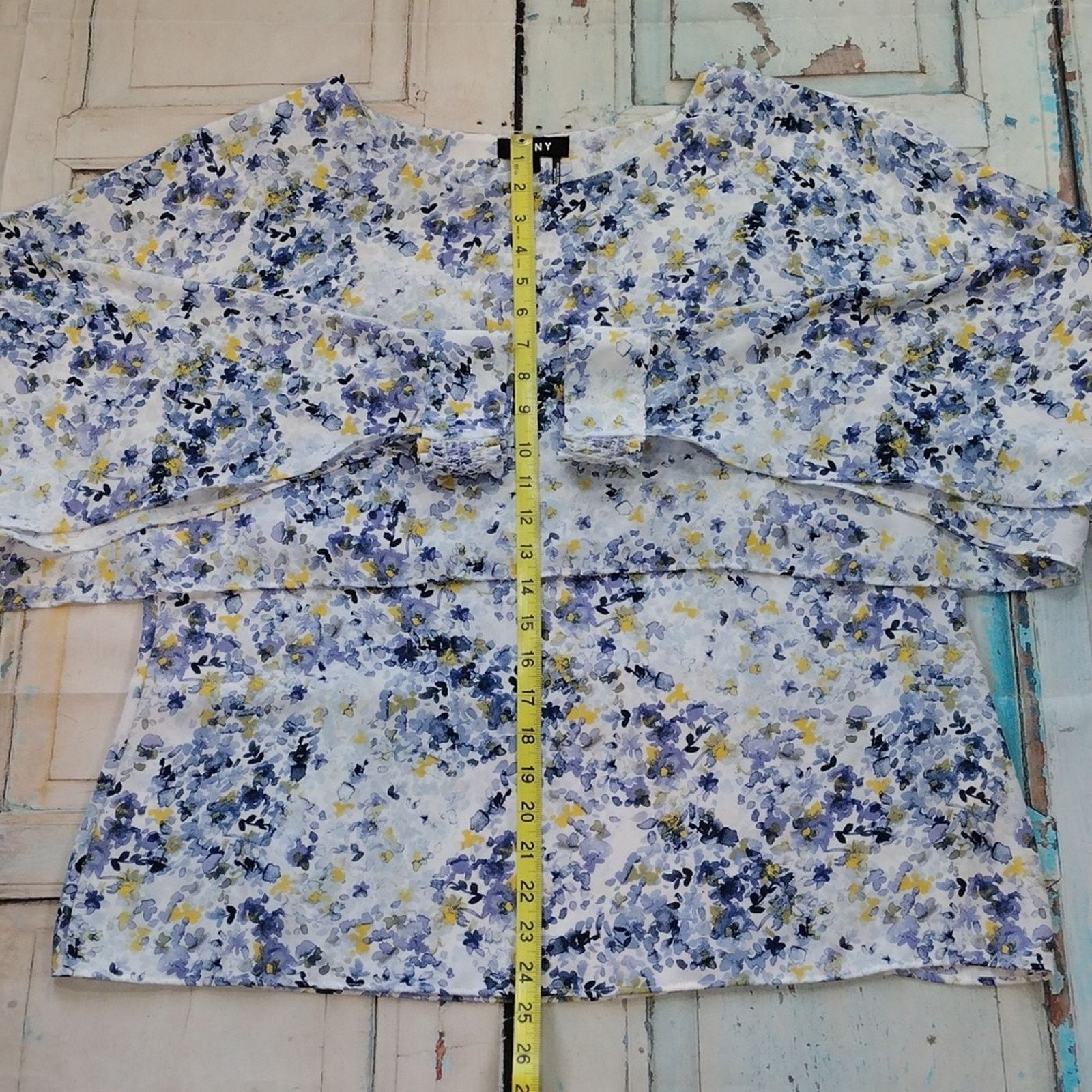 DKNY DKNY Blue Yellow White Floral Flowy Long Sleeve Blouse Size XL / US 12-14 / IT 48-50 - 3 Thumbnail