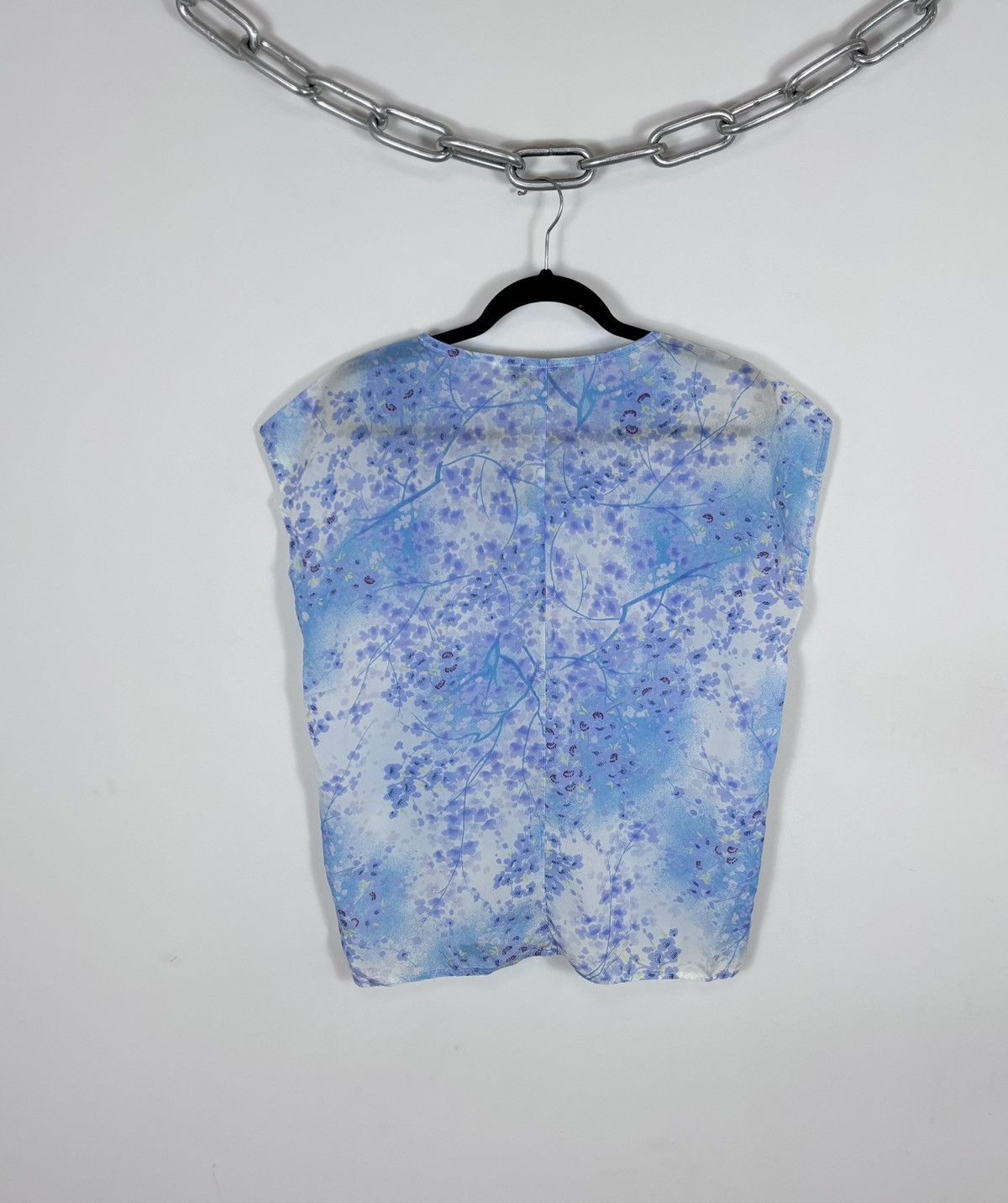Max Mara Vintage Max Mara Women’s Blue Floral Blouse T-Shirt Top Size M / US 6-8 / IT 42-44 - 10 Thumbnail