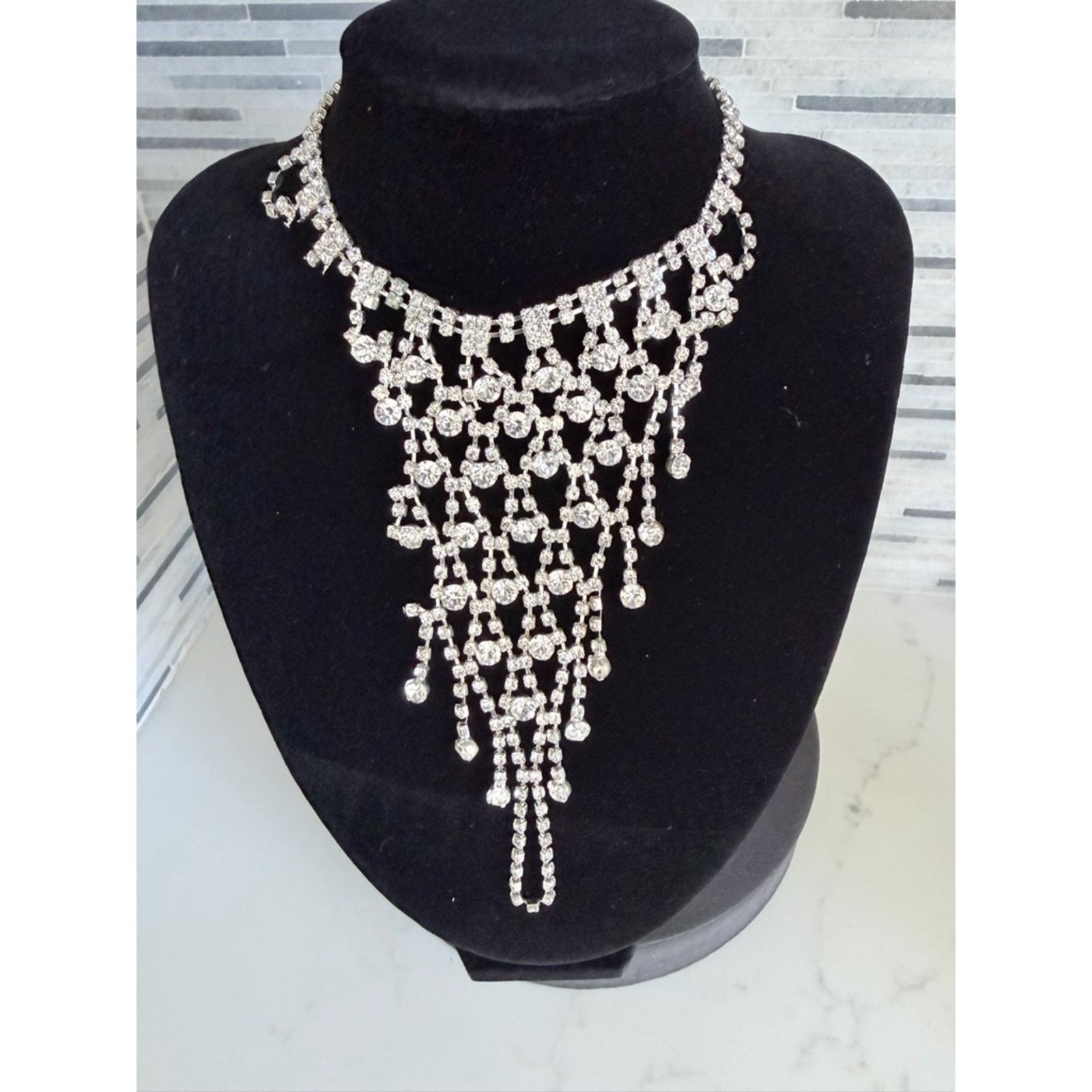 Other Crystal Cascade Statement Necklace - Silver Size ONE SIZE - 1 Thumbnail