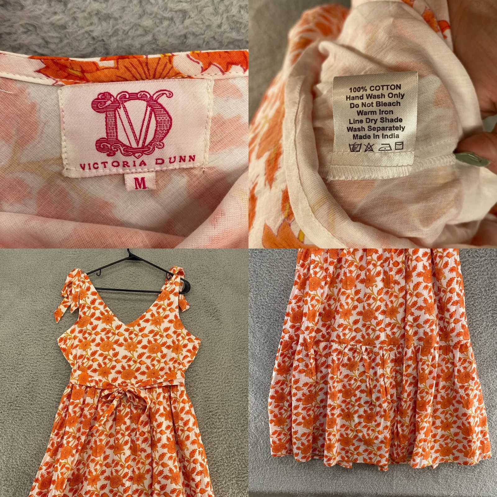Vintage Victoria Dunn Dress Womens Medium Floral Fit Flare Tie Sleeves Tiered Orange Size M / US 6-8 / IT 42-44 - 8 Thumbnail