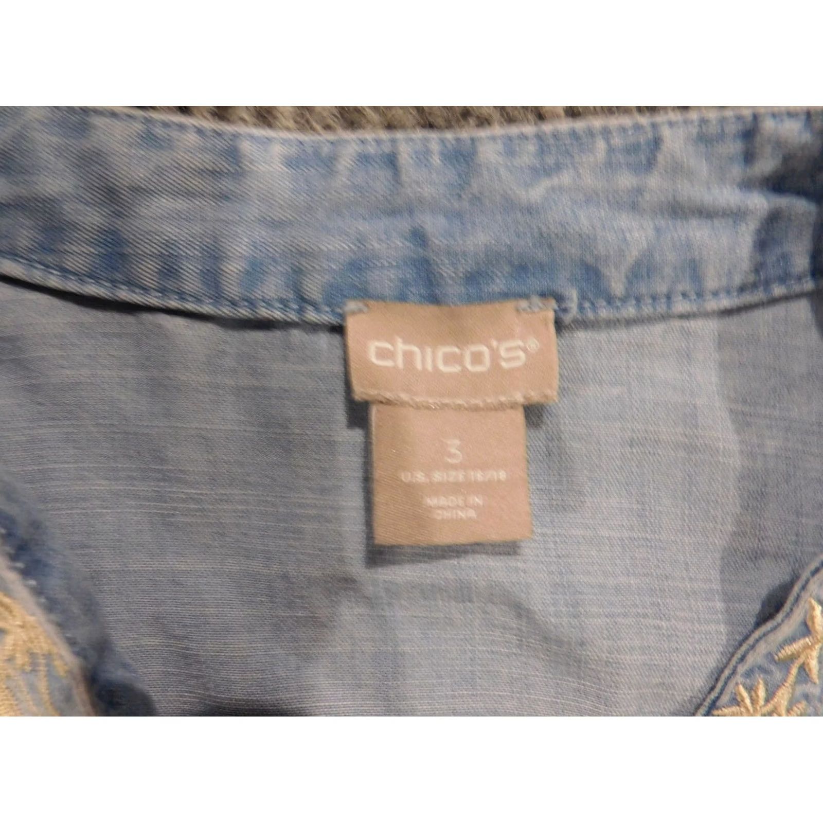 Vintage Chicos Womens Denim Kimono Blouse Open Crew Neck Long Sleeve Blue 3 Regular Cotton Denim Size XS / US 0-2 / IT 36-38 - 5 Thumbnail