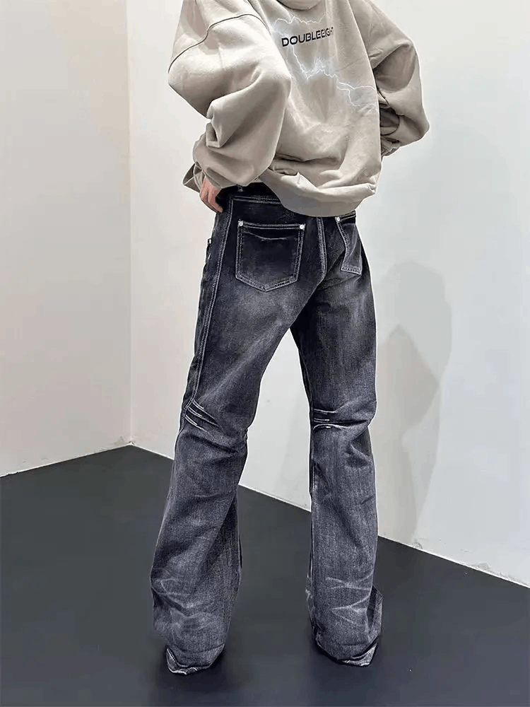 Japanese Brand × Jean Street wash black baggy micro flare jeans Size US 30 / EU 46 - 3 Thumbnail