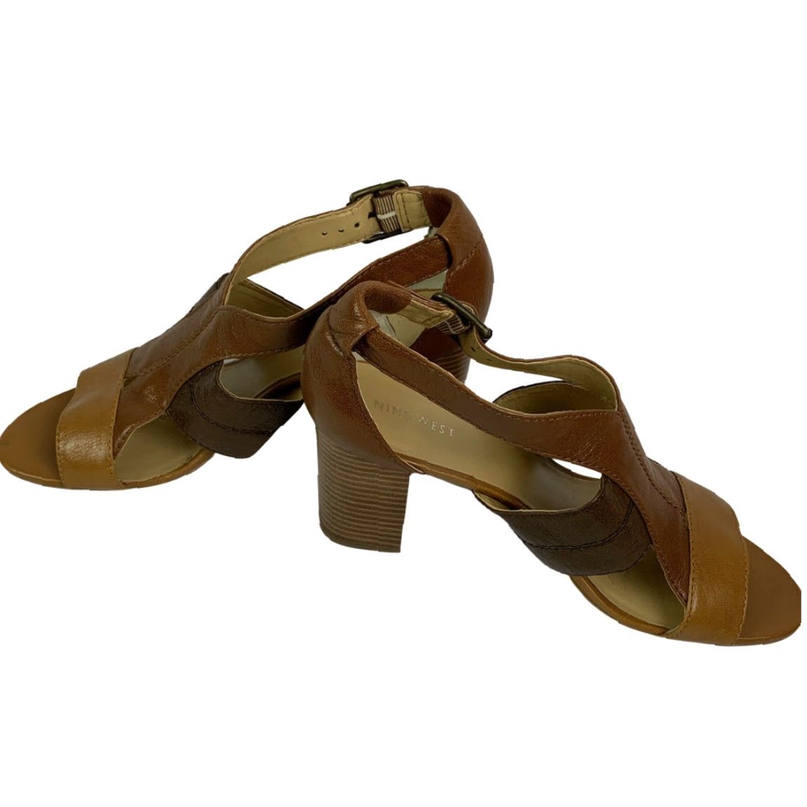 Nine West VINTAGE Nine West 9M 3" Chunk Heel Sandal Brown Two Tone Ankle Strap Women's 7LYNN - good condition, lightly worn Size US 9 / IT 39 - 3 Thumbnail