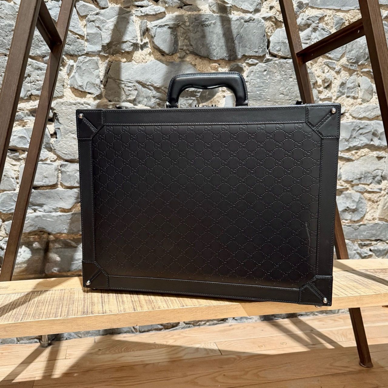 Gucci Gucci Black Leather Guccissima GG Embossed Trunk Suitcase Size ONE SIZE - 1 Thumbnail