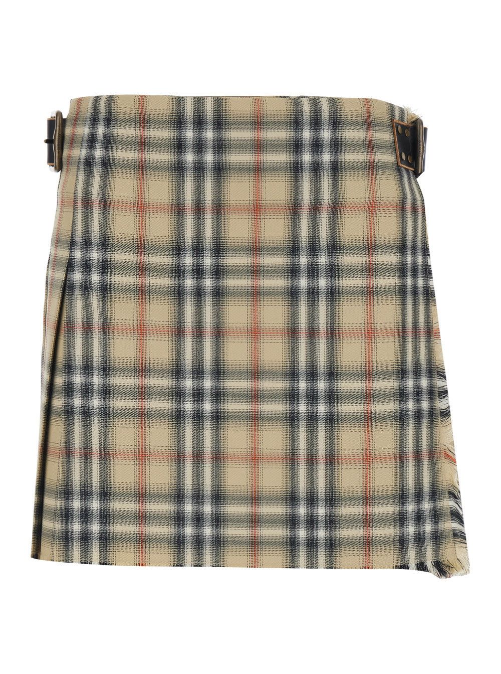 Burberry Beige Skirt with Adjustable Belt and All-Over Check Motif in Wool for Women Size 26" / US 2 / IT 38 - 1 Thumbnail