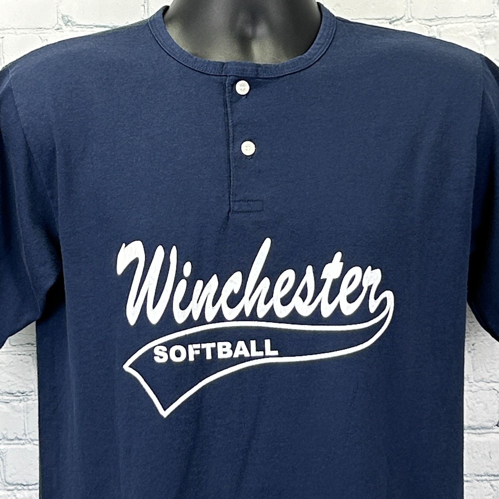 Vintage Vintage 90s Winchester Softball Henley T Shirt USA Blue M Size US M / EU 48-50 / 2 - 1 Thumbnail