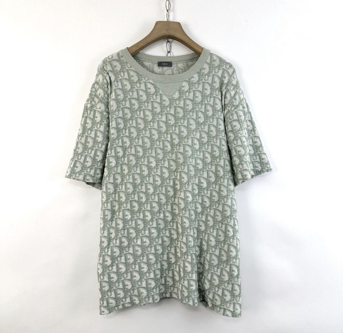 Dior DIOR / Men's Light Green Oblique Logo Print Short Sleeve K12 Size US XXL / EU 58 / 5 - 1 Thumbnail