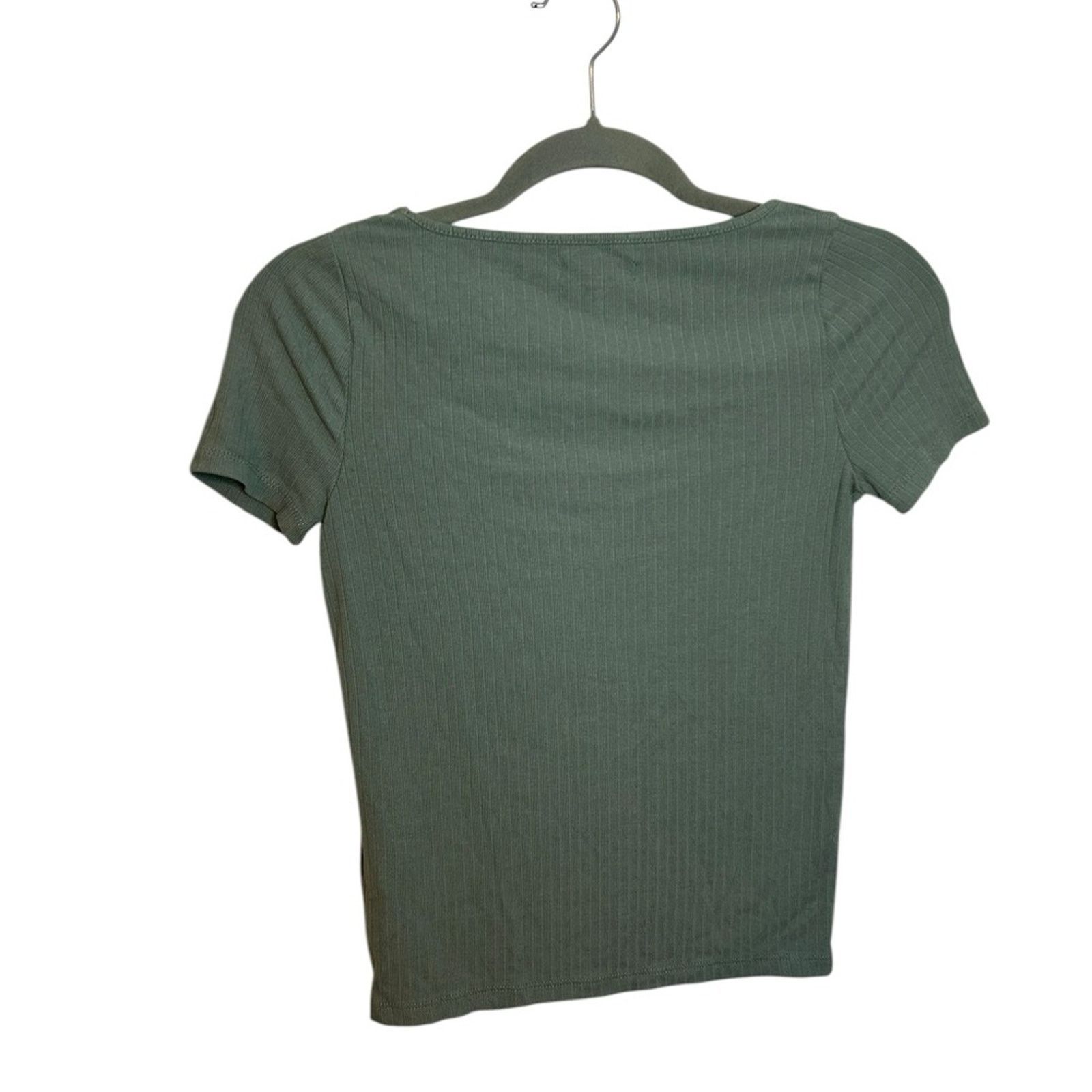 Madewell Madewell Teal Ribbed Square Neck Cropped Tee Size XXS / US 00 / IT 34 - 2 Thumbnail