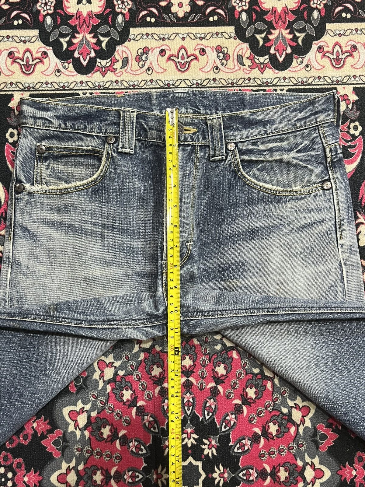 Lee Vintage Lee Riders Japan Made Blue Wash Distress Flare Jeans Size US 31 - 14 Thumbnail