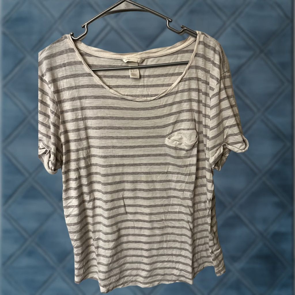 H&M H&M Basic Women’s White Striped Short Sleeve T Shirt L Casual Size L / US 10 / IT 46 - 1 Thumbnail